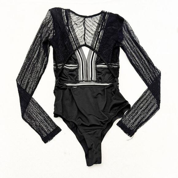 Lulus Black Lace Bodysuit Top Long Sleeve Size XS - Picture 2 of 5